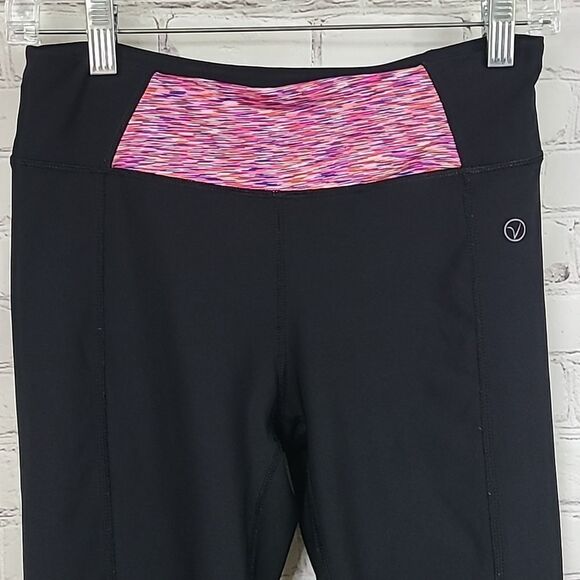 Women's Legging Capri Black & Pink Space Dye Crop Yoga Pant Workout Activewear - Picture 3 of 9